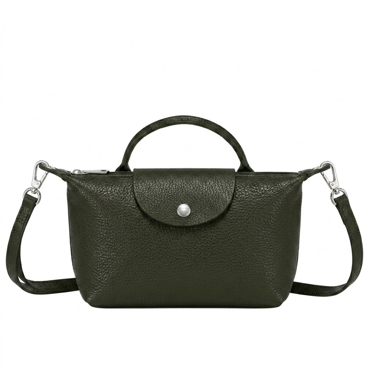 Italian Leather Top Handle Mini Crossbody Shoulder Handbag - DARK GREEN image