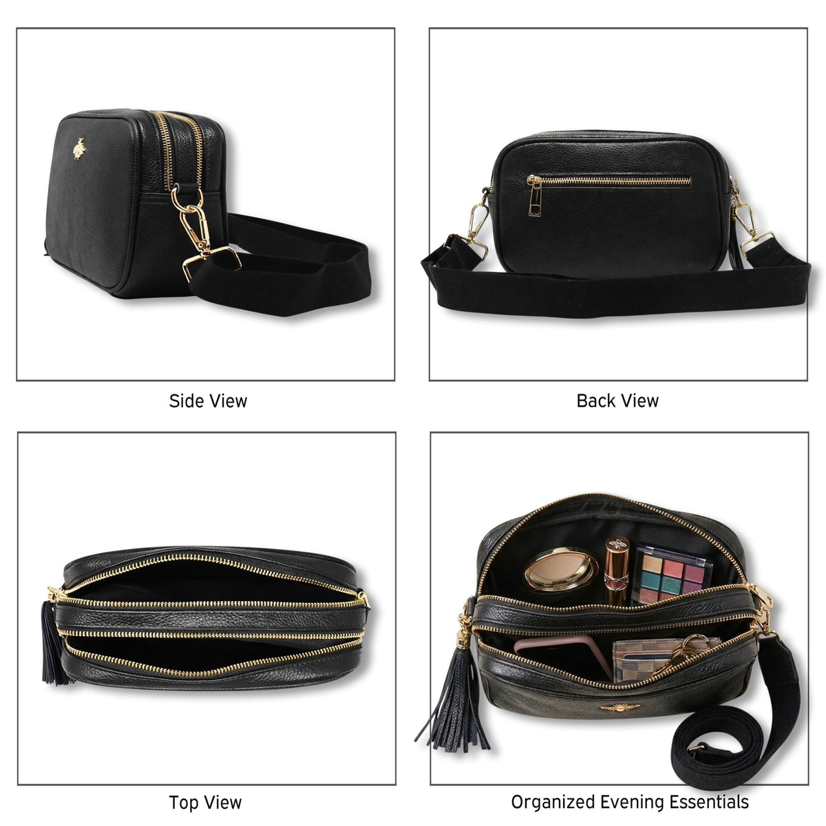 Genuine Leather Bee Logo Tassel Crossbody Camera Handbag image 2