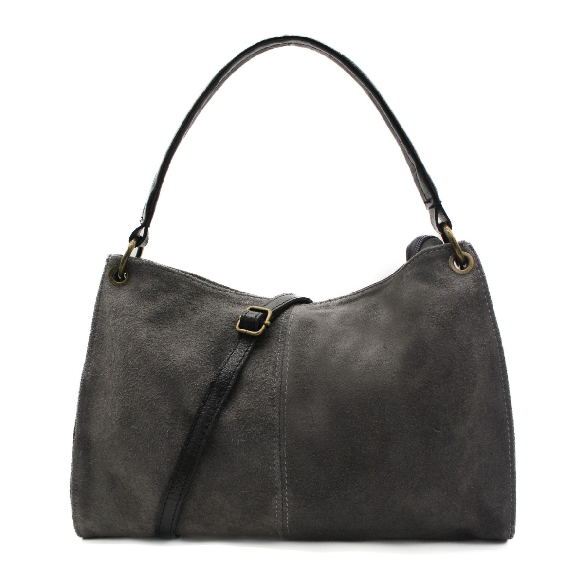 Genuine Italian Suede Leather Stylish Small Shoulder Bag With Detachable Strap - DARK GREY image