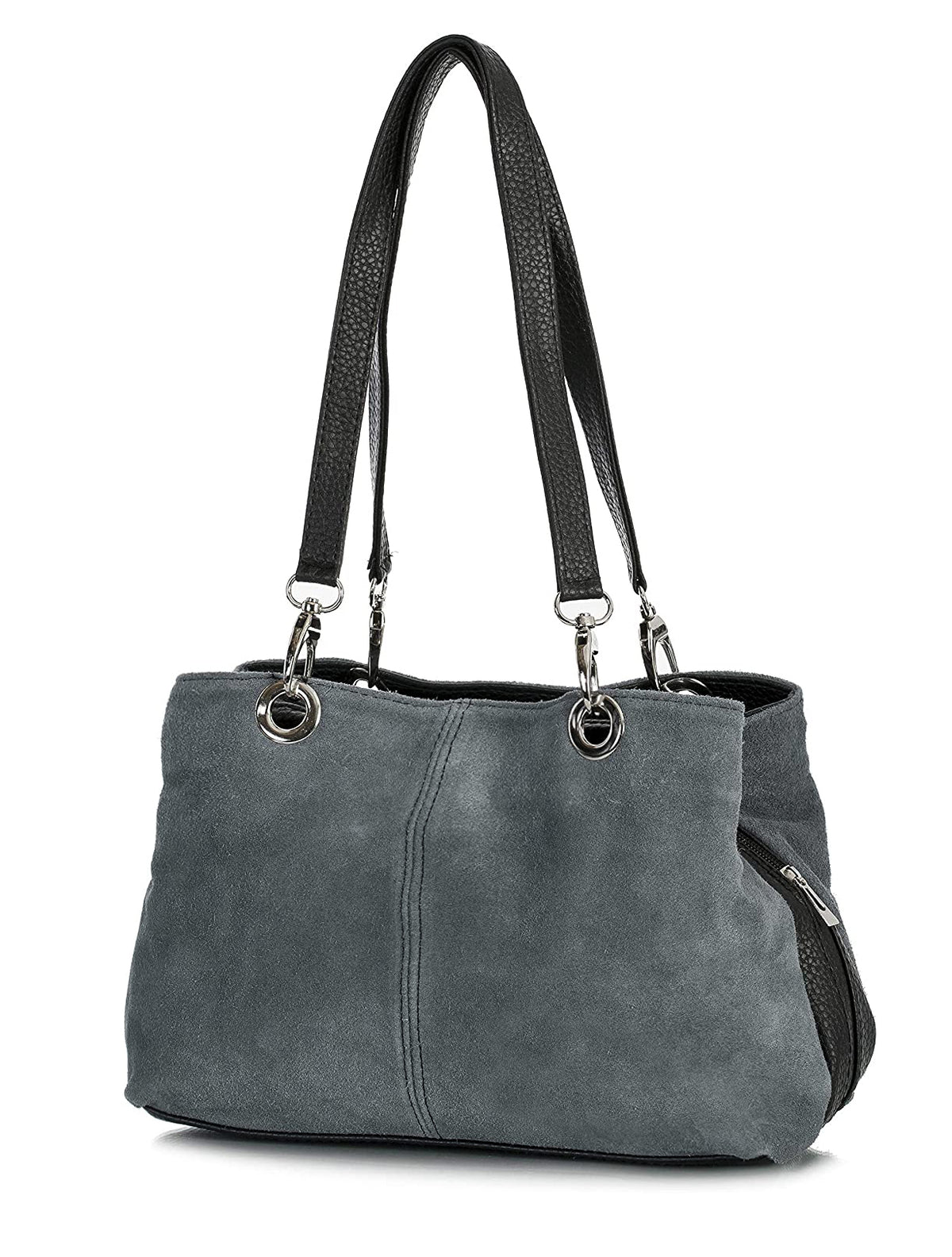 Real Italian Suede Vivid Colours Small 3 Compartments Tote Bag Stylish Shoulder Handbag - Grey image