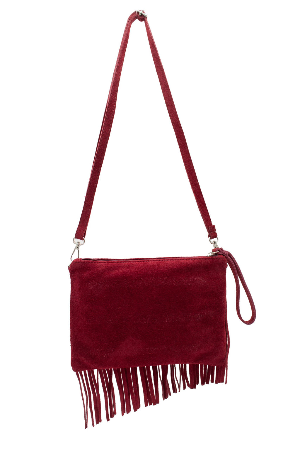 Small Multi-Functionla Fringe Italian Suede Leather Wristlet Purse Bag Crossobody Handbag image 2