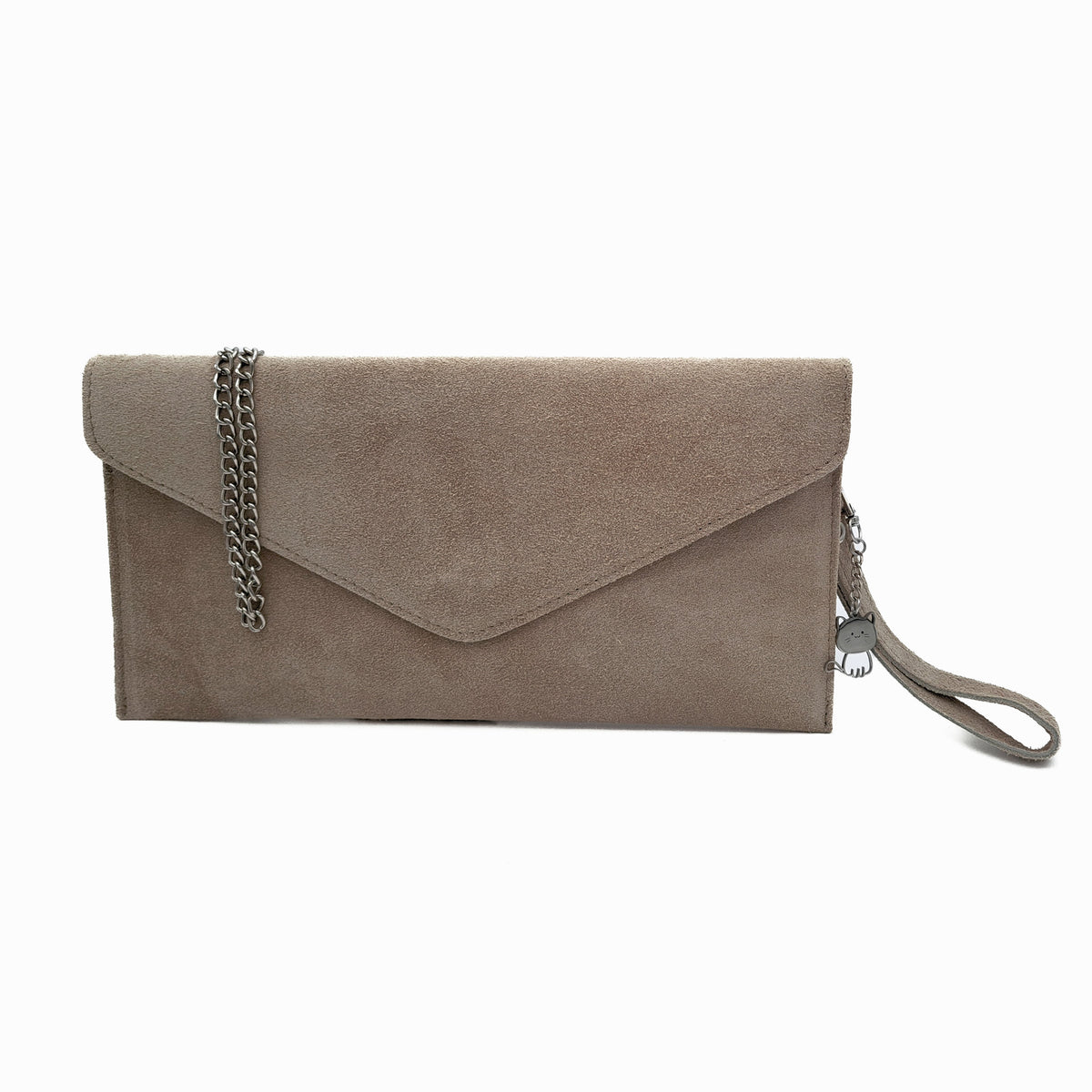 Genuine Italian Suede Envelope Style Cluth Bag Purse Flat Messenger Handbag - KHAKI image