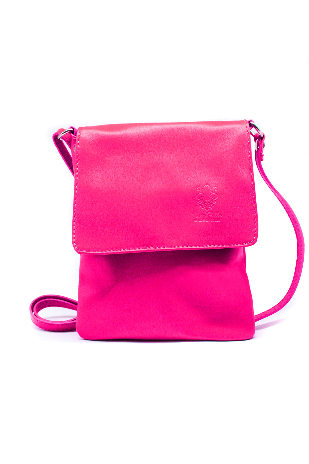 Stylish Flap Small Genuine Italian Leather Crossbody Bag - Fuchsia image