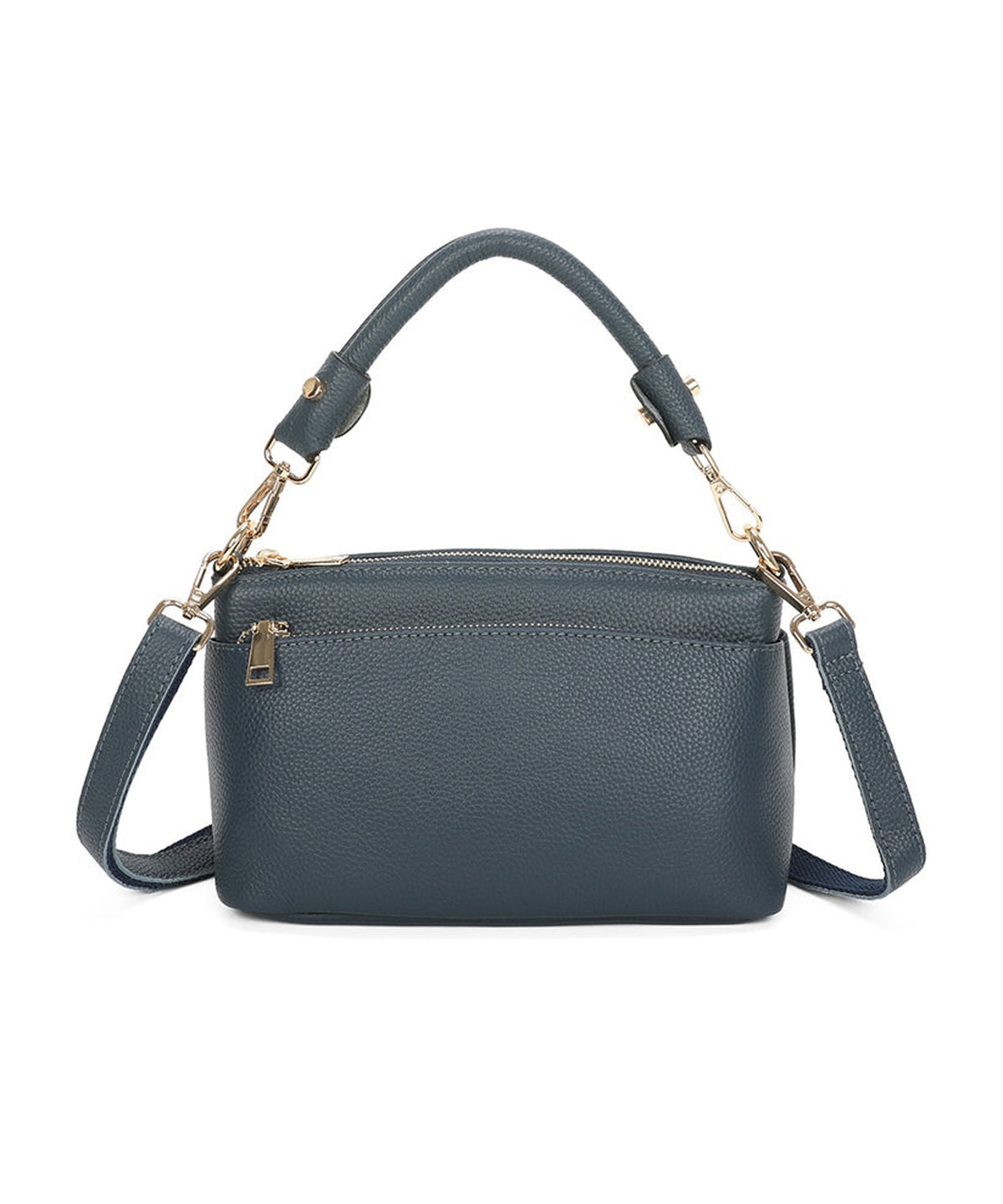 Elegant Gold Accents Genuine Leather Shoulder Bag - NAVY image