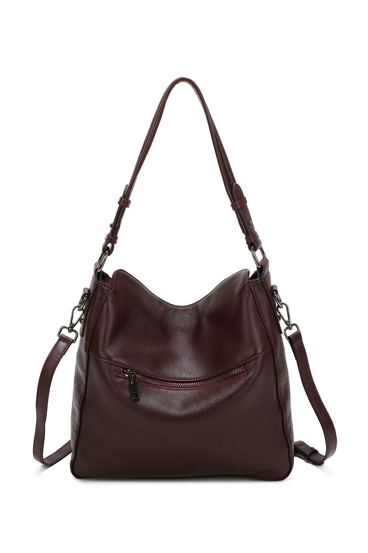 Genuine Leather Large Tote Shoulder Bag Front Pocket image 3
