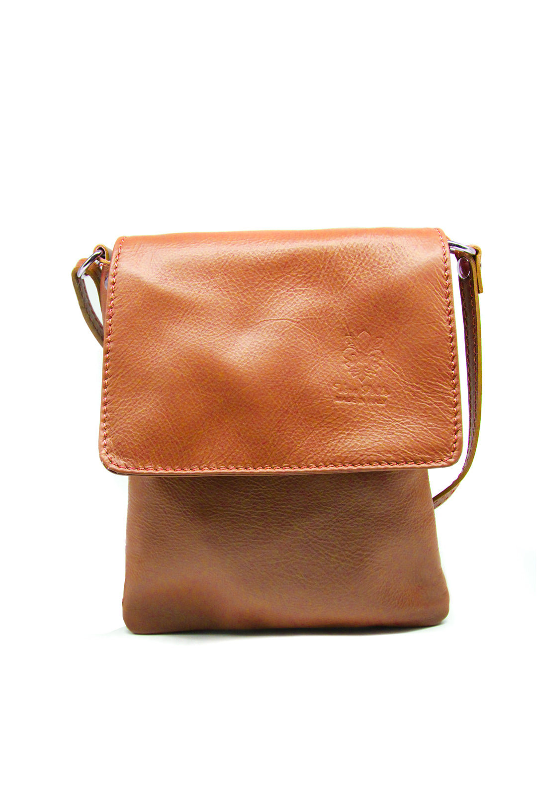 Stylish Flap Small Genuine Italian Leather Crossbody Bag - Tan image