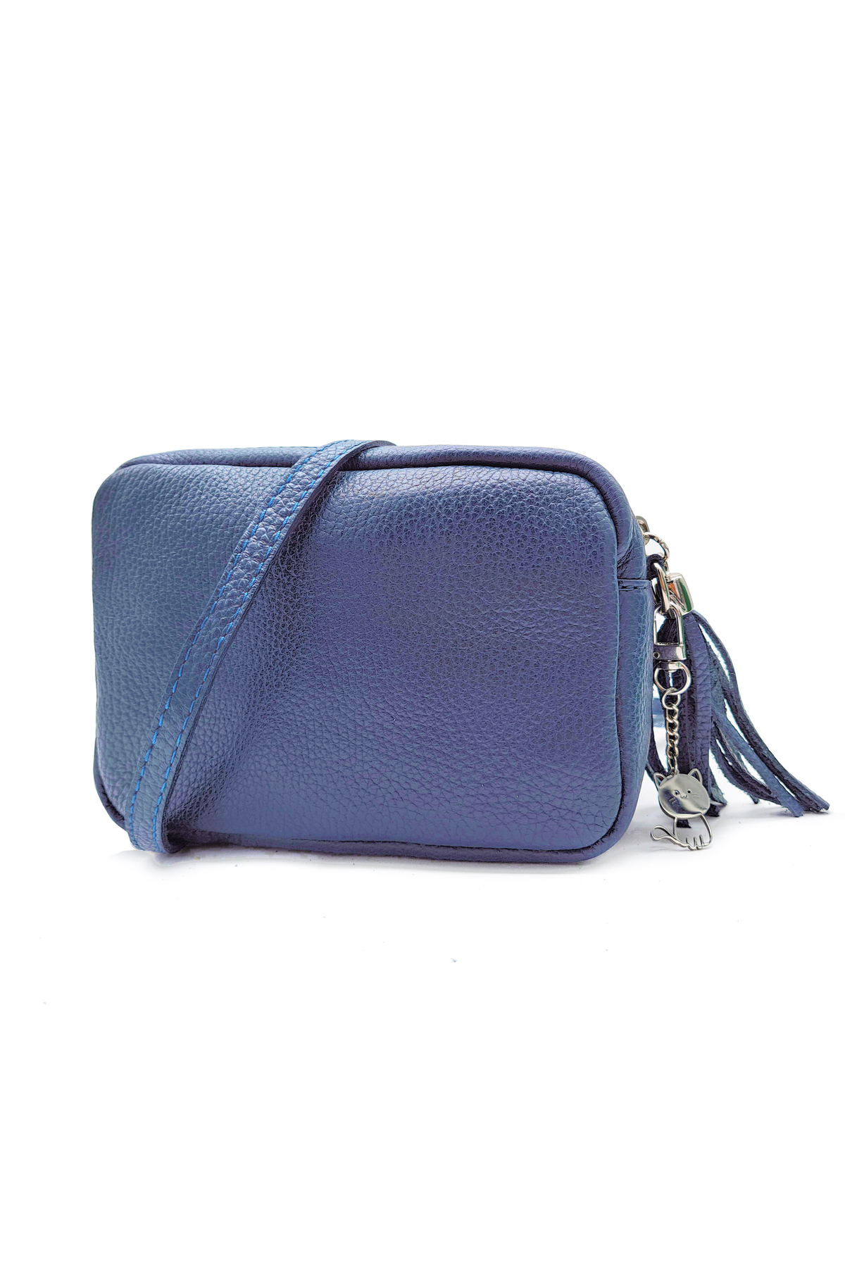 Mini Tassel Italian Genuine Leather Purse Crossbody Bag With Tassel - Blue image