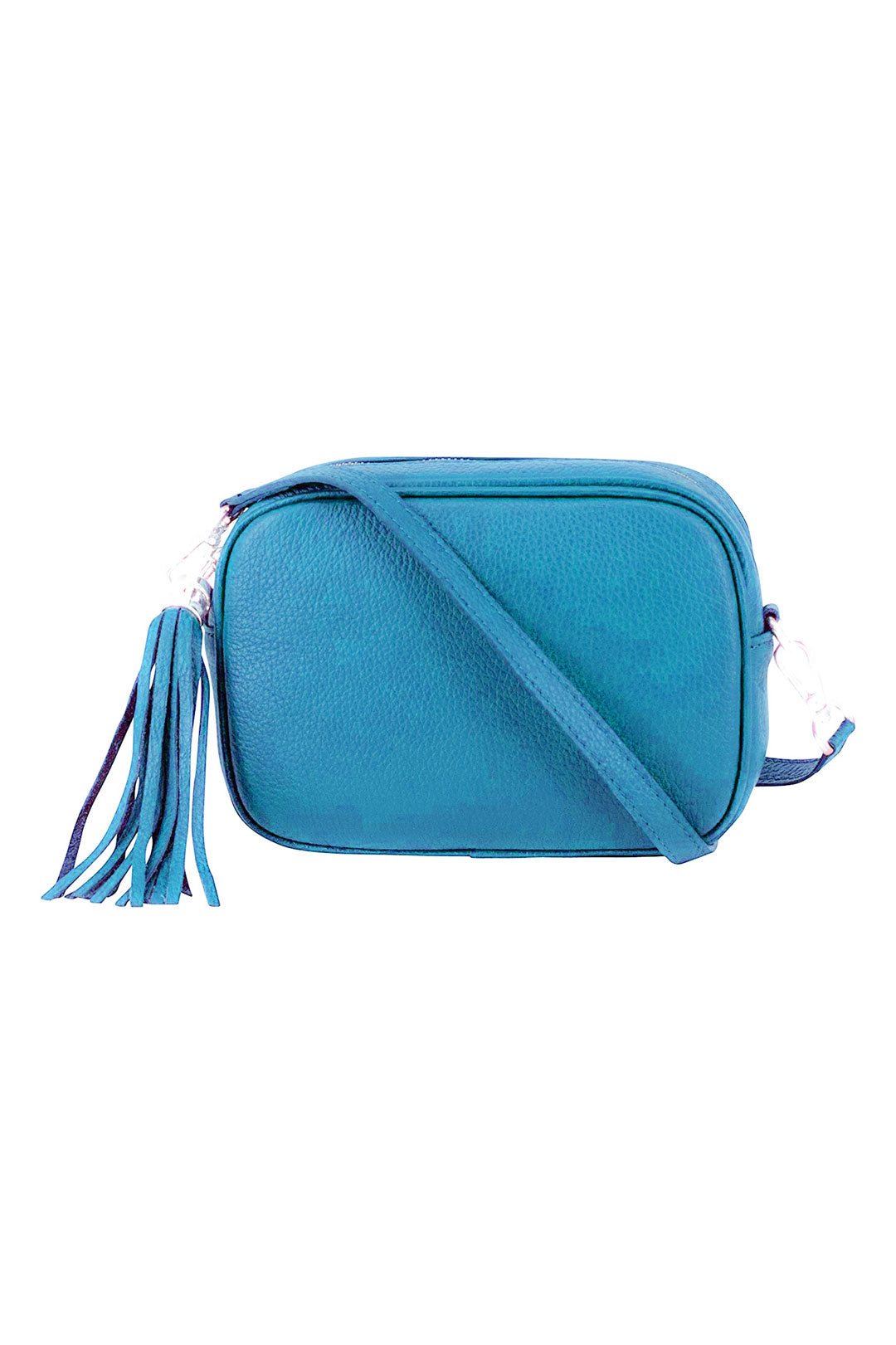 Tassel Charm Genuine Italian Leather Camera Handbag Crossbody Bag - Turquoise image