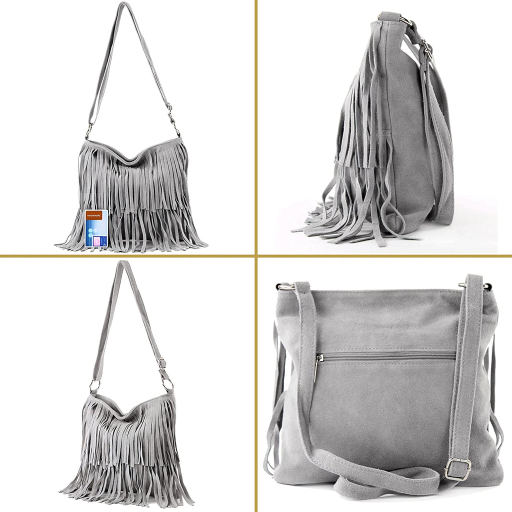 Italian Real Suede Leather Fringed Shoulder - Cross body Handbag image 3