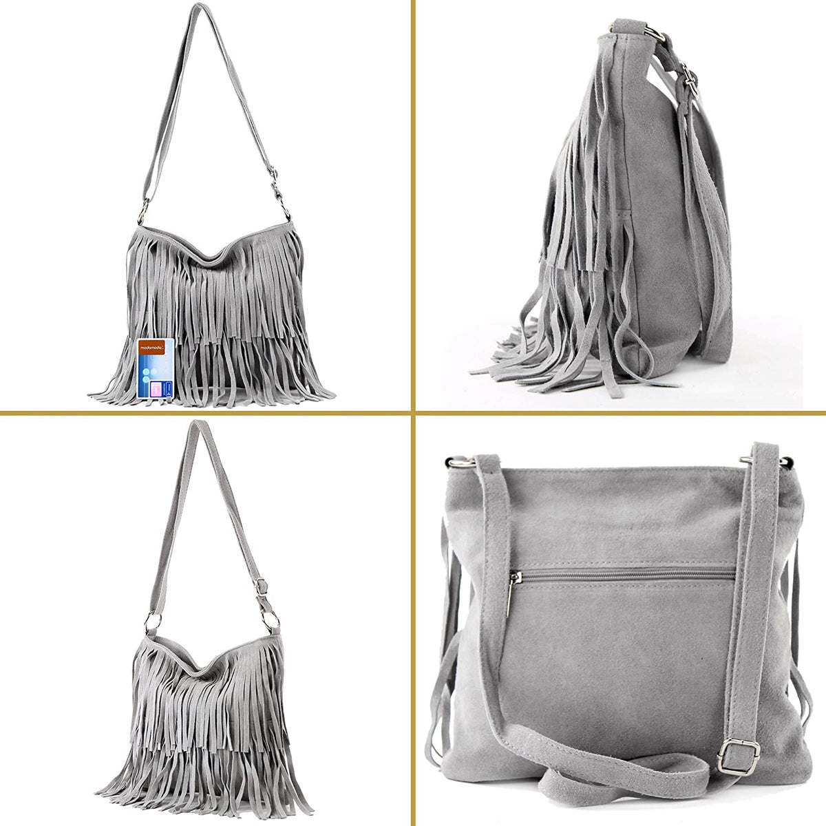 Italian Real Suede Leather Fringed Shoulder - Cross body Handbag image 3