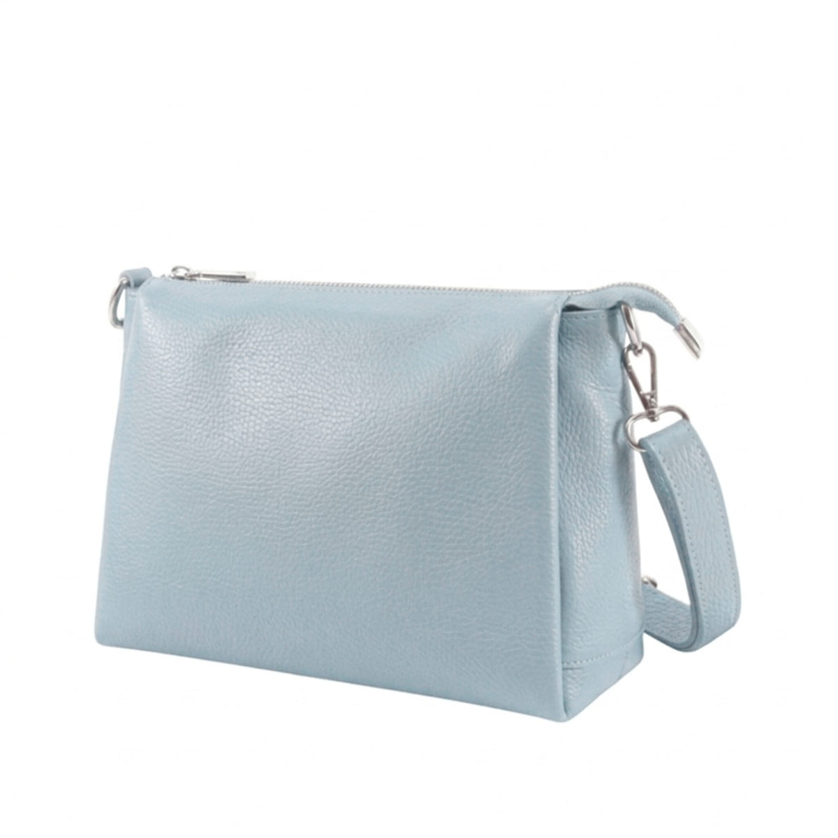Genuine Leather Multi-Compartment Small Shoulder Handbag - LIGHT BLUE image