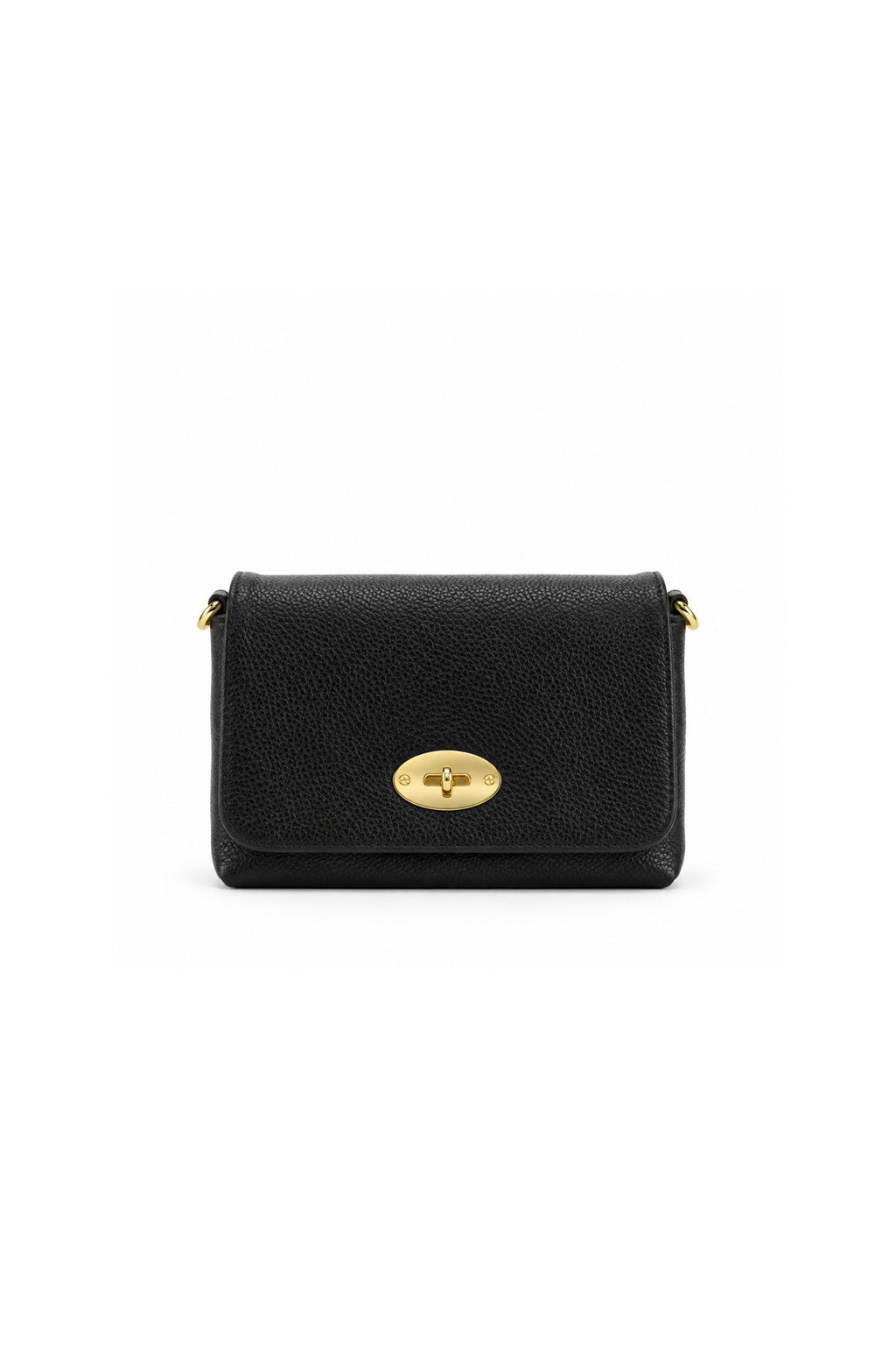 Genuine Italian Leather Flap Crossbody Bag with Turn Lock - Black image
