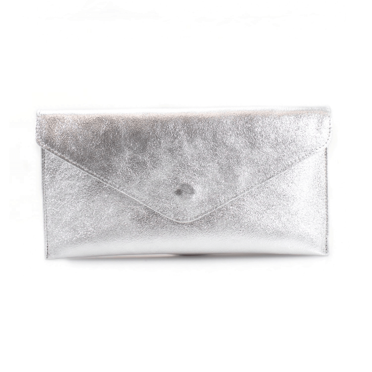 Shiny Envelope Real Leather Clutch with Long Chain Strap - Silver image