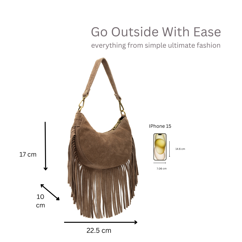 Small Genuine Italian Suede Fringed Crossbody Shoulder Bag image 2
