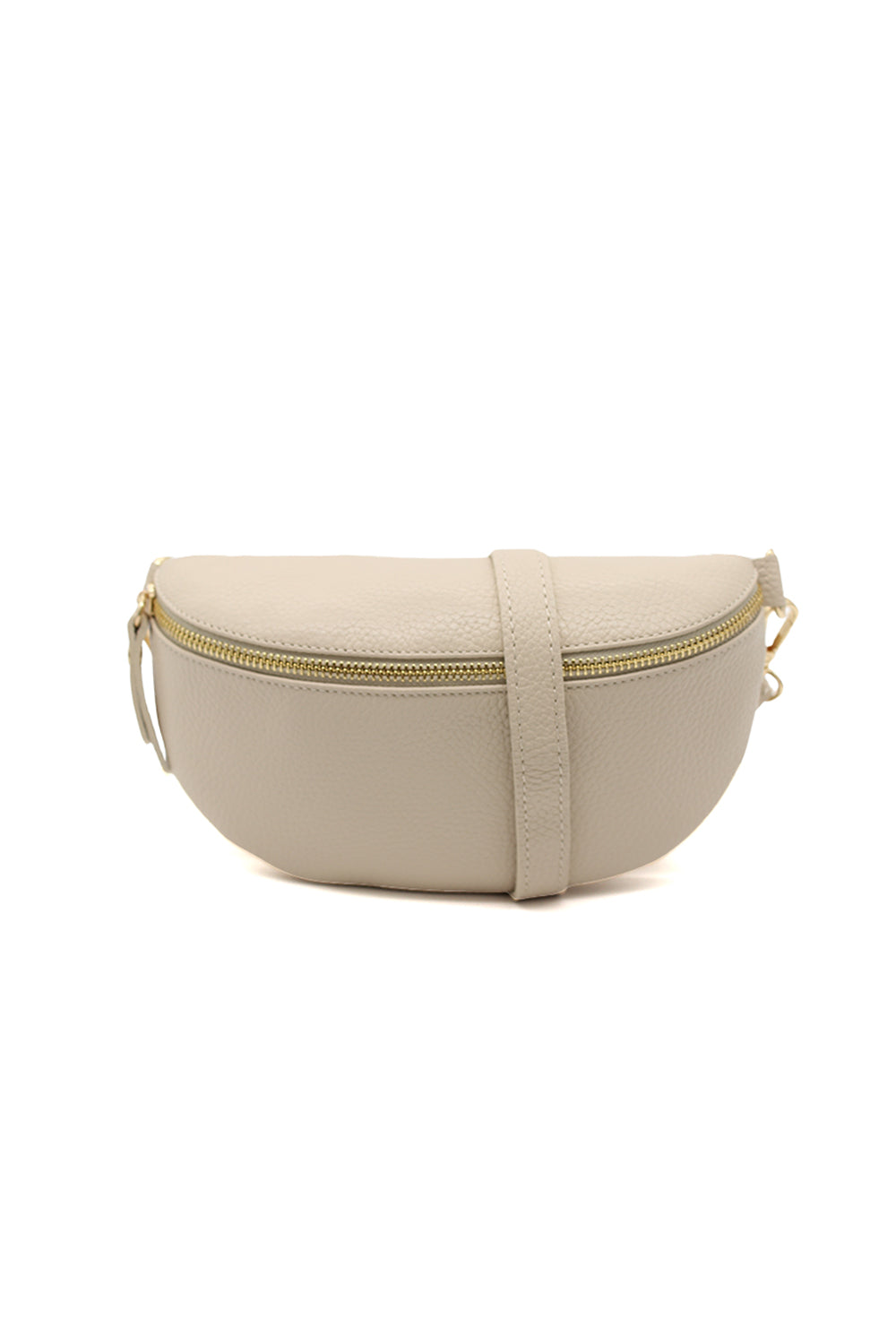 Minimalist Genuine Leather Sling Crossbody Bag with Zippered Closure - Beige image