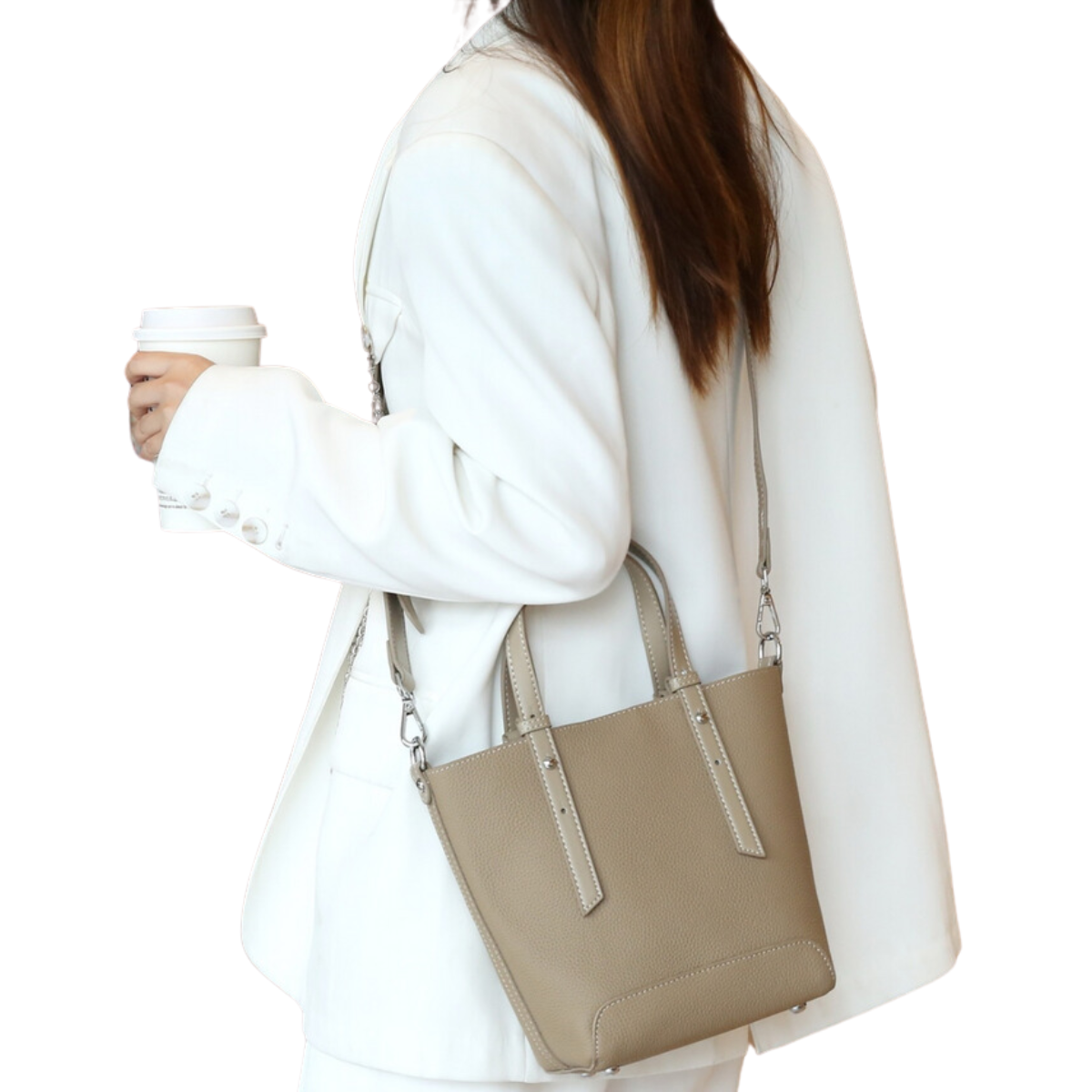 Compact Stylish Genuine Leather Crossbody Tote Bag image 4