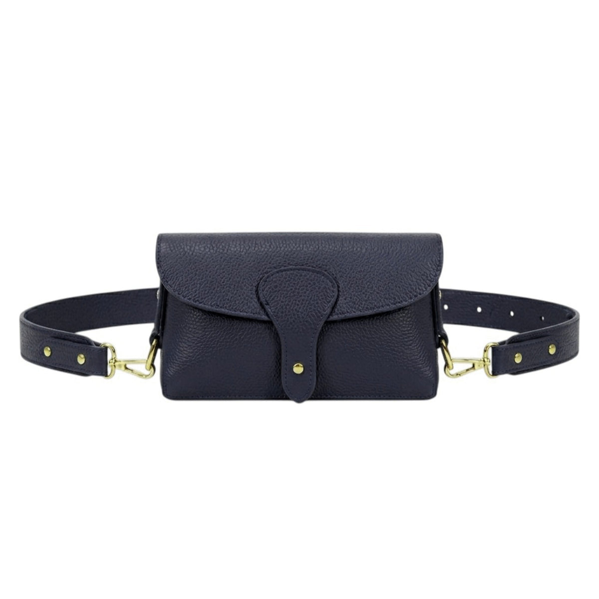Genuine Leather Magnetic Flap Small Crossbody Handbag - NAVY image