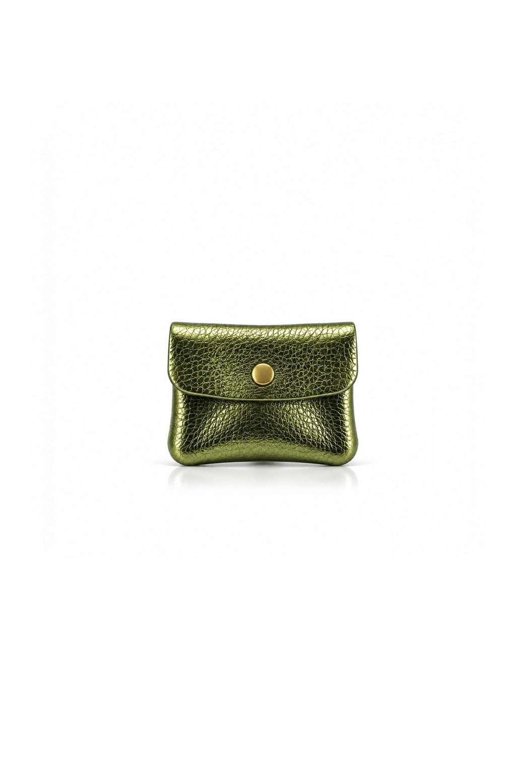 Genuine Italian Leather Compact Coin Purse with Snap Closure - Olive Metallic image