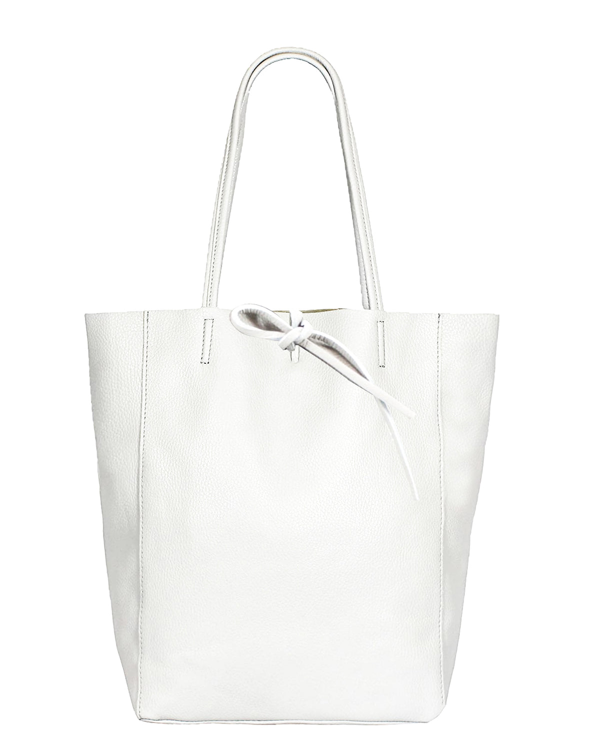 Soft Slouch Genuine Italian Leather Large Shopper Tie Closure Style Tote Handbag - White image