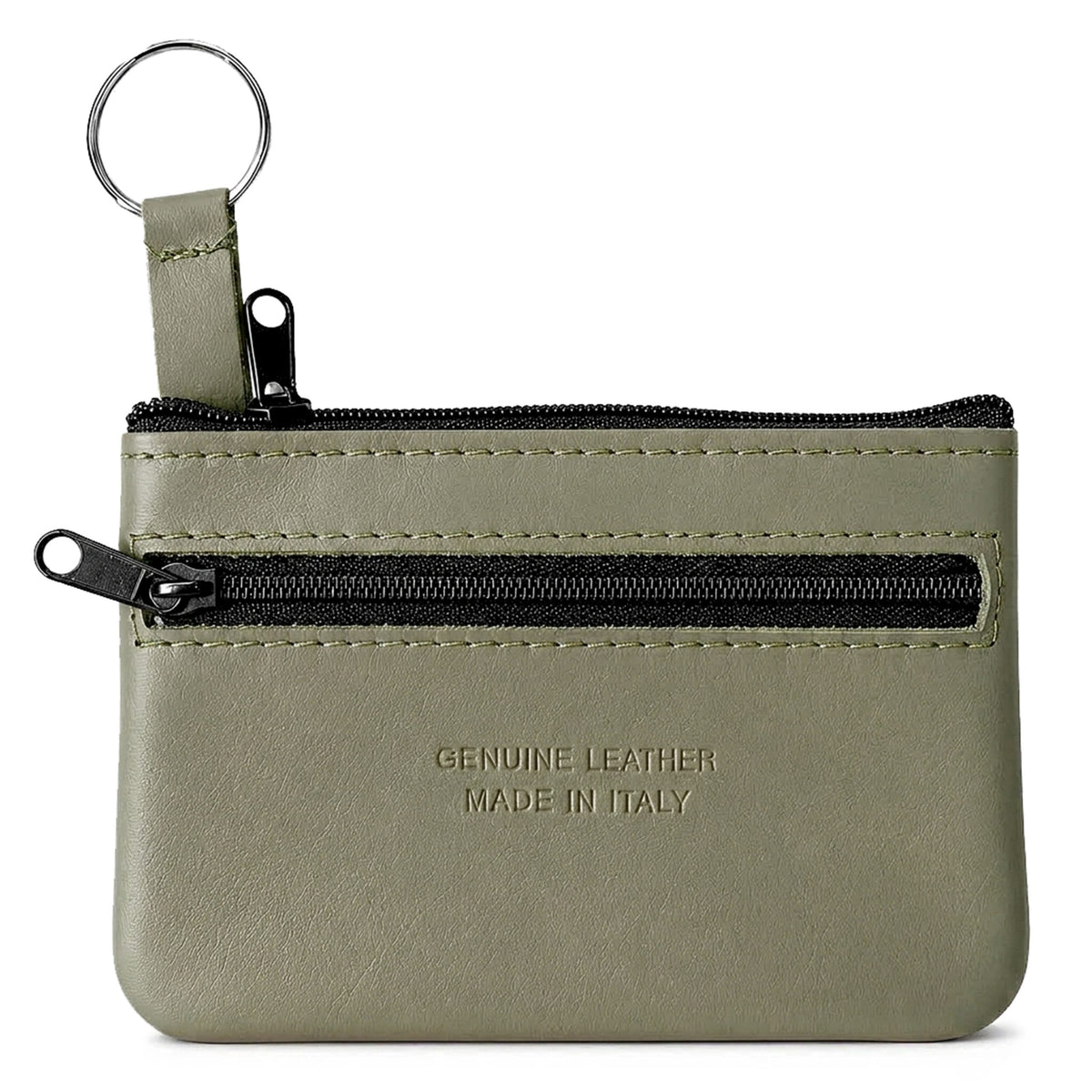Genuine Leather Coin Purse Mini Key Ring Pouch Organizer - ARMY GREEN image