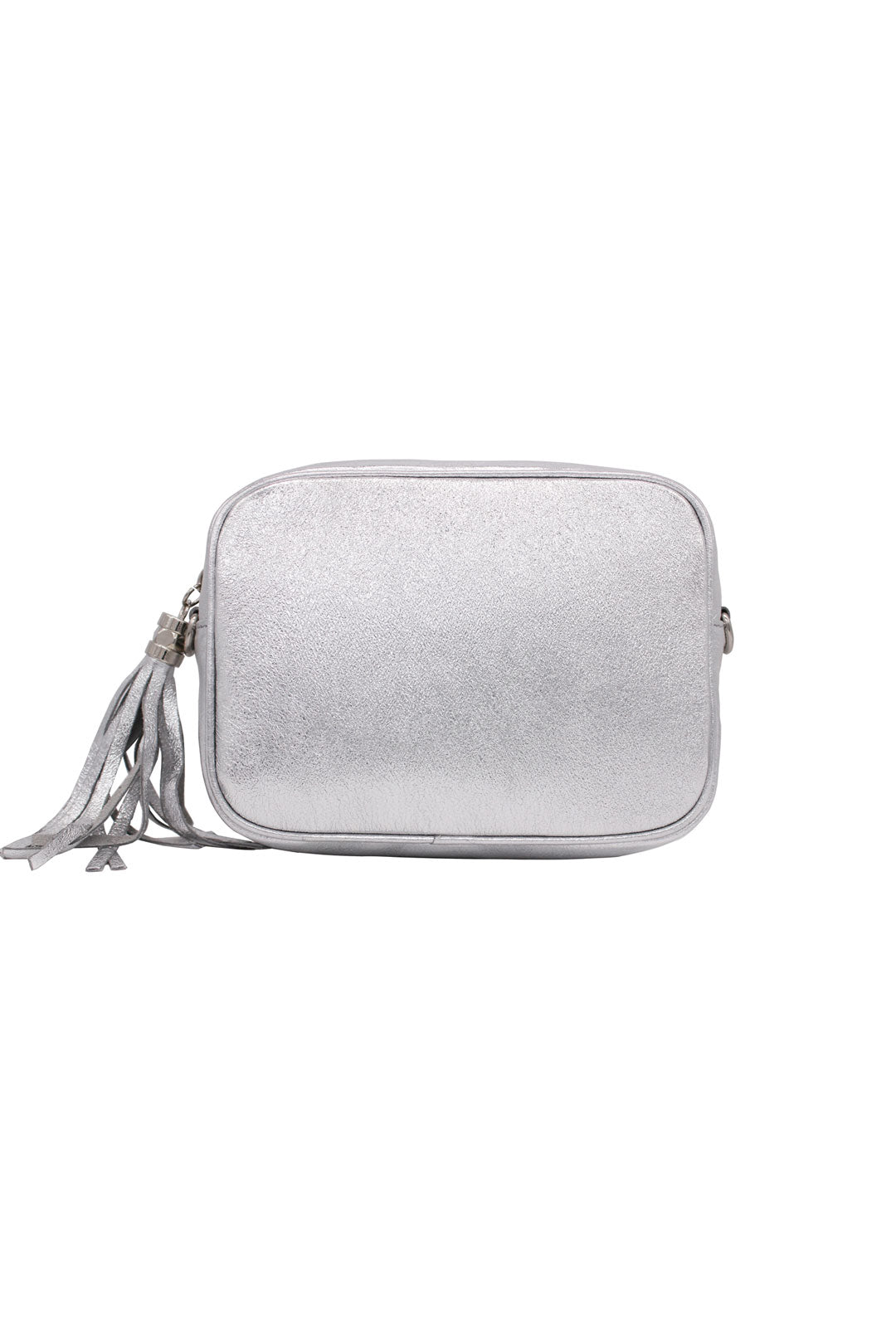 Tassel Charm Genuine Italian Leather Camera Handbag Crossbody Bag - Silver image