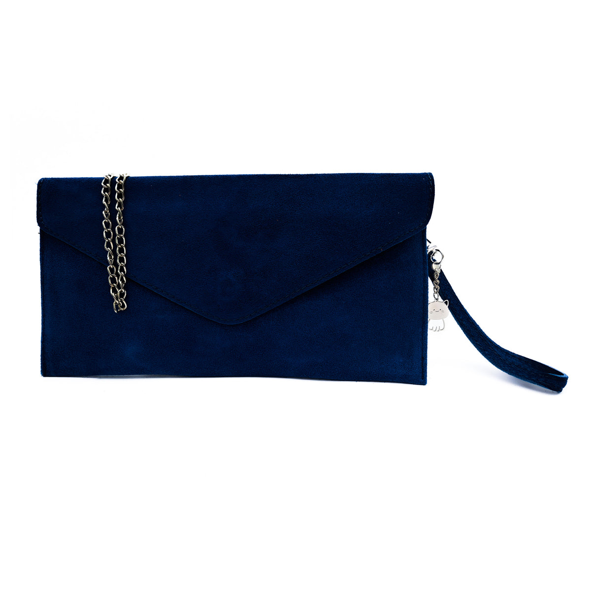 Genuine Italian Suede Envelope Style Cluth Bag Purse Flat Messenger Handbag - NAVY image