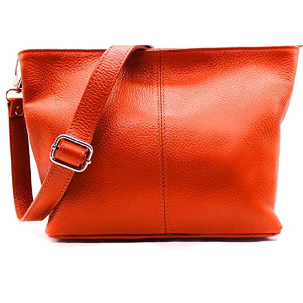 Small Genuine Practical Italian Leather Shoulder Messenger Handbag - Orange image