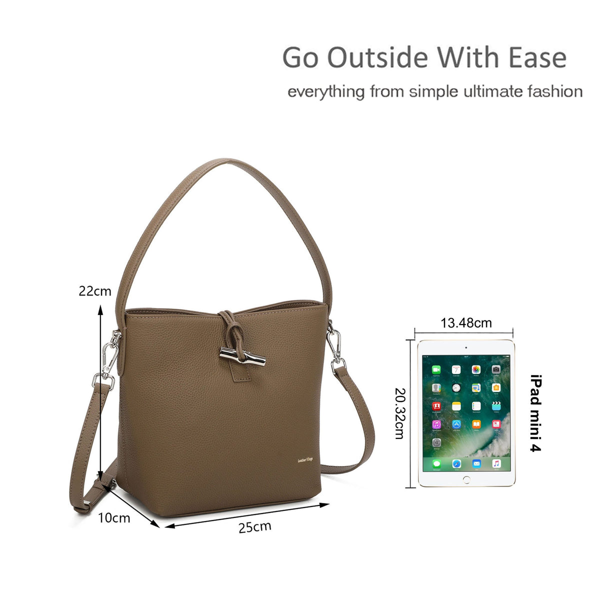 Real Leather Bucket Shoulder Handbag with Toggle Closure image 1