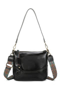 Boho-Chic Strap Genuine Leather Shoulder Bag - BLACK image