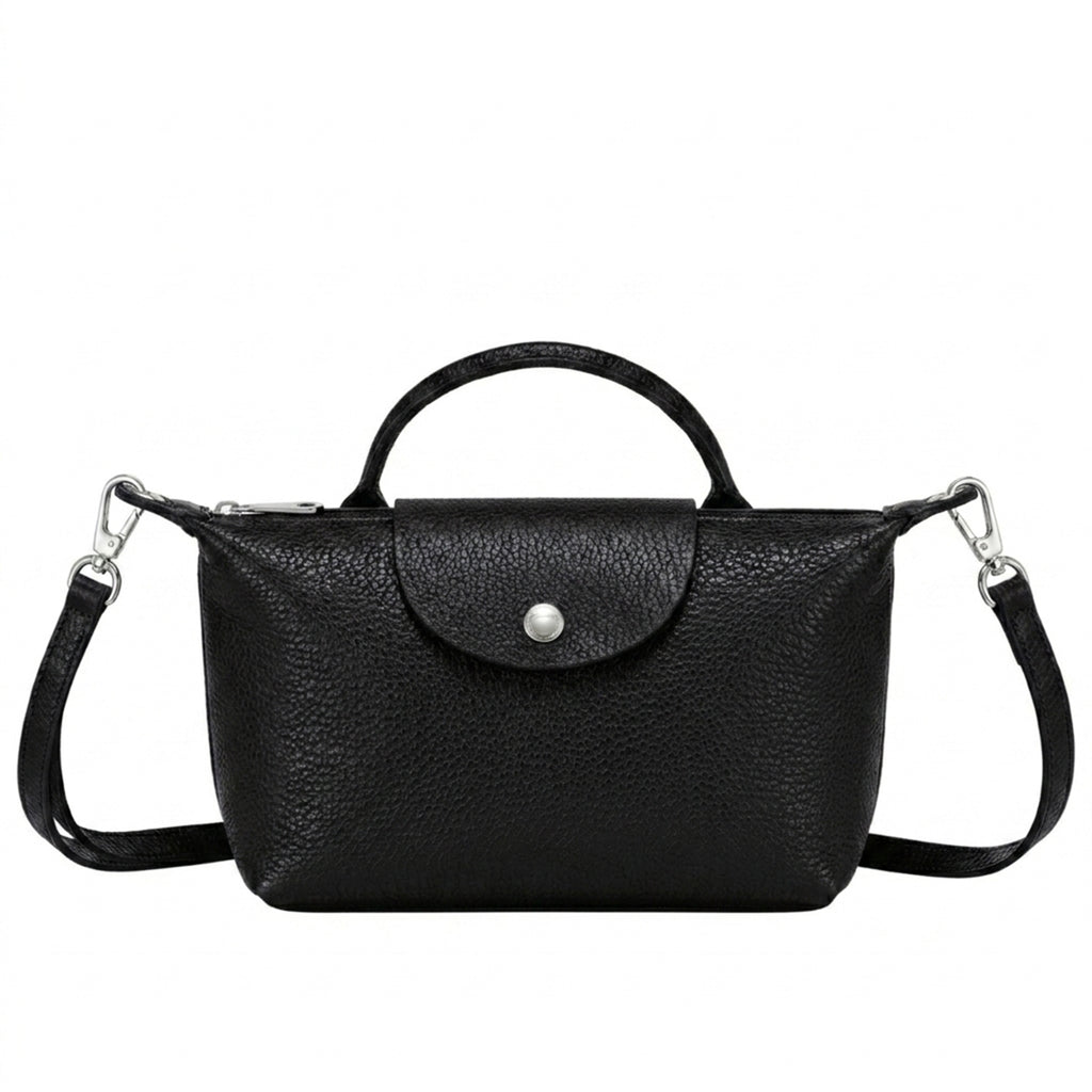 Italian Leather Top Handle Mini Crossbody Shoulder Handbag - BLACK image