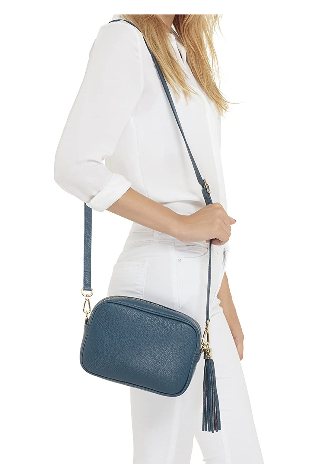 Tassel Charm Genuine Italian Leather Camera Handbag Crossbody Bag image 4