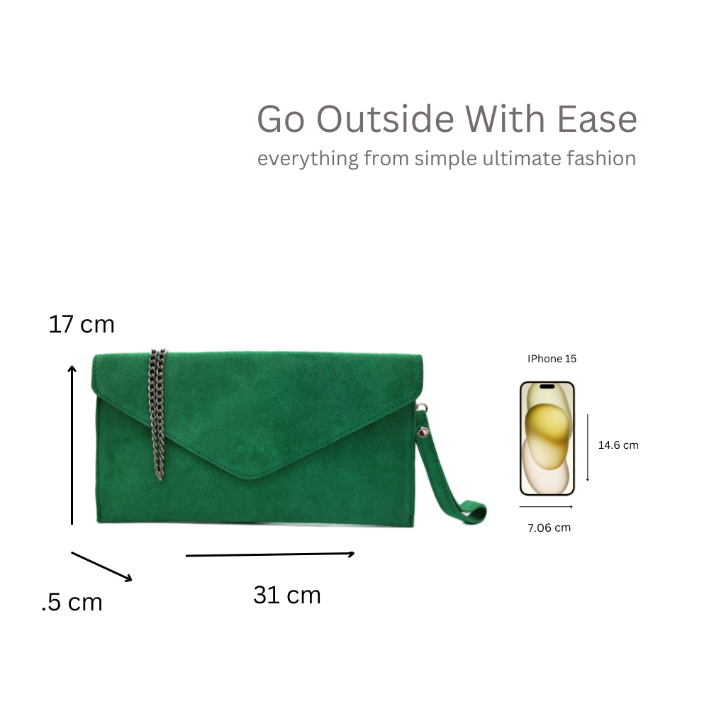 Genuine Italian Suede Envelope Style Cluth Bag Purse Flat Messenger Handbag image 3