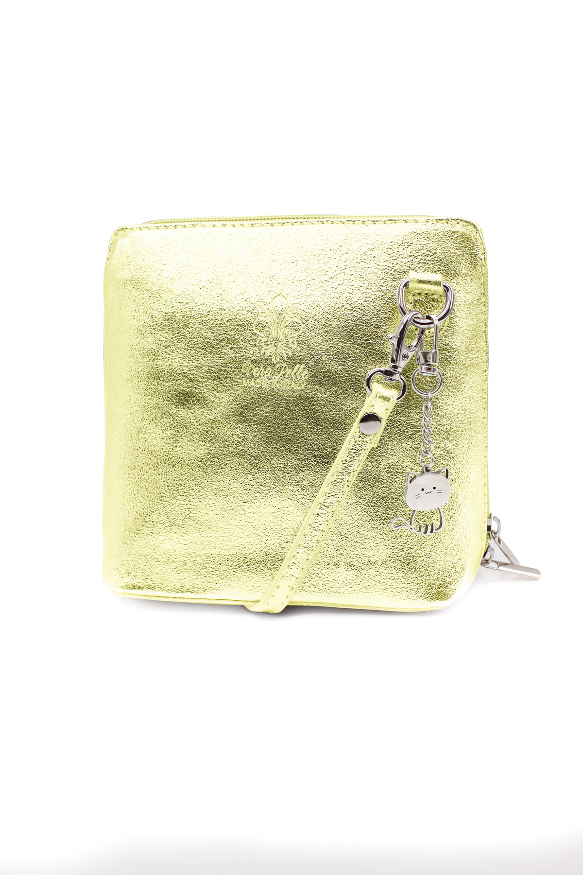Small Italian Leather Handbag Crossbody Bag With Kitise Kitty Charm - Gold image