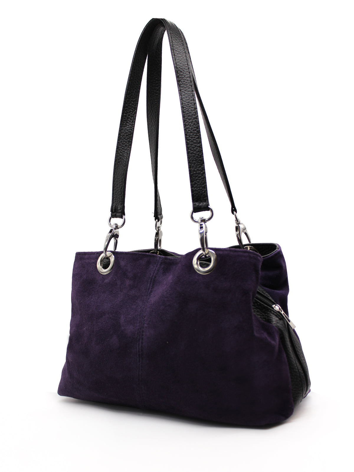 Real Italian Suede Vivid Colours Small 3 Compartments Tote Bag Stylish Shoulder Handbag - Purple image