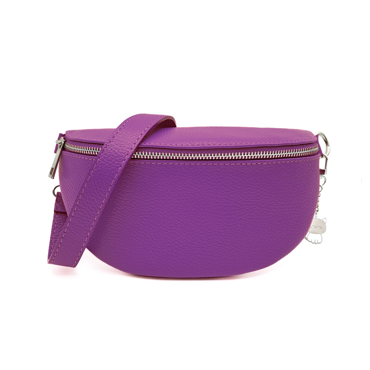Italian Real Leather Bum Bag Style Crossbody Bag - PURPLE image
