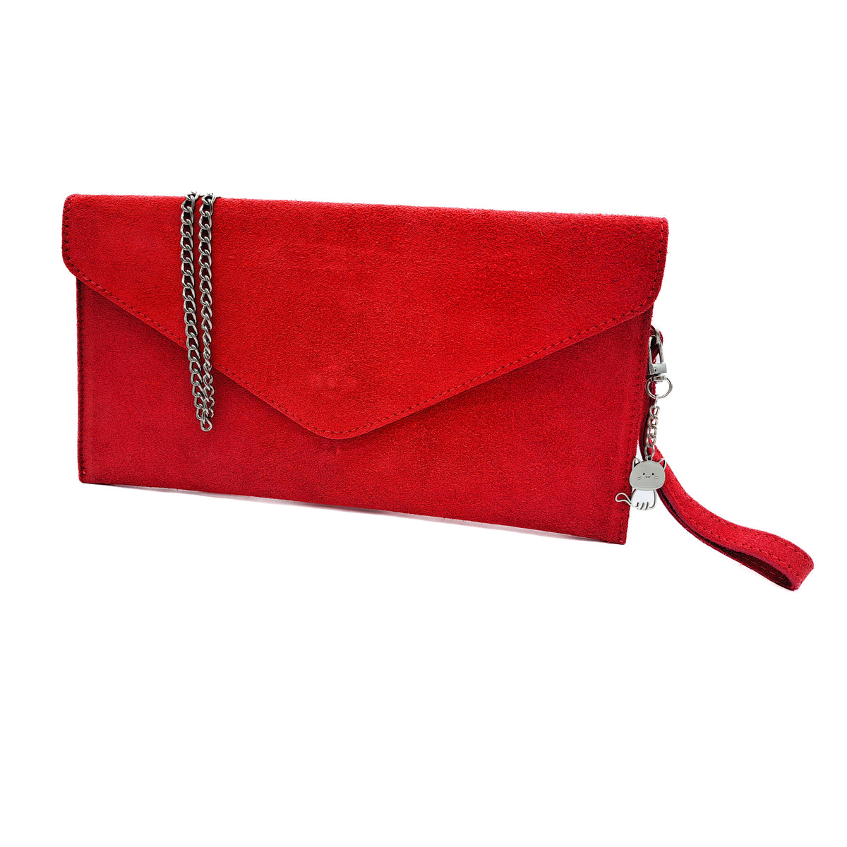 Genuine Italian Suede Envelope Style Cluth Bag Purse Flat Messenger Handbag - RED image