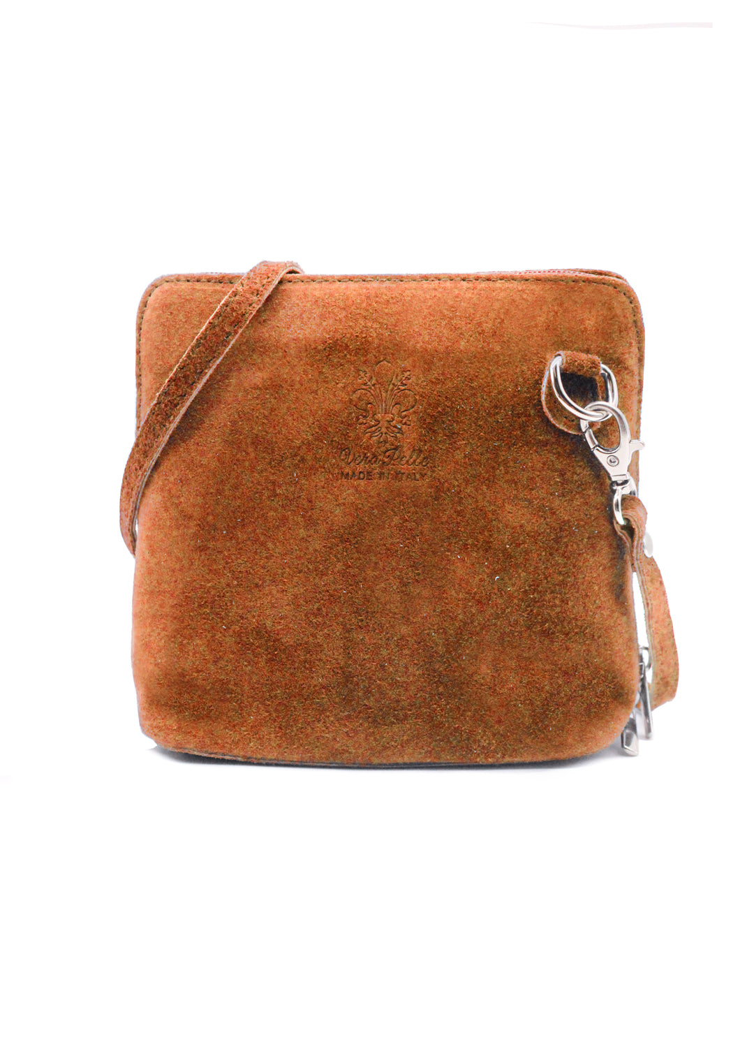 Small Genuine Italian Suede Leather Zip Around Crossbody Bag - Brown image