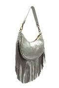 Small Genuine Italian Suede Fringed Crossbody Shoulder Bag - DARK SILVER image