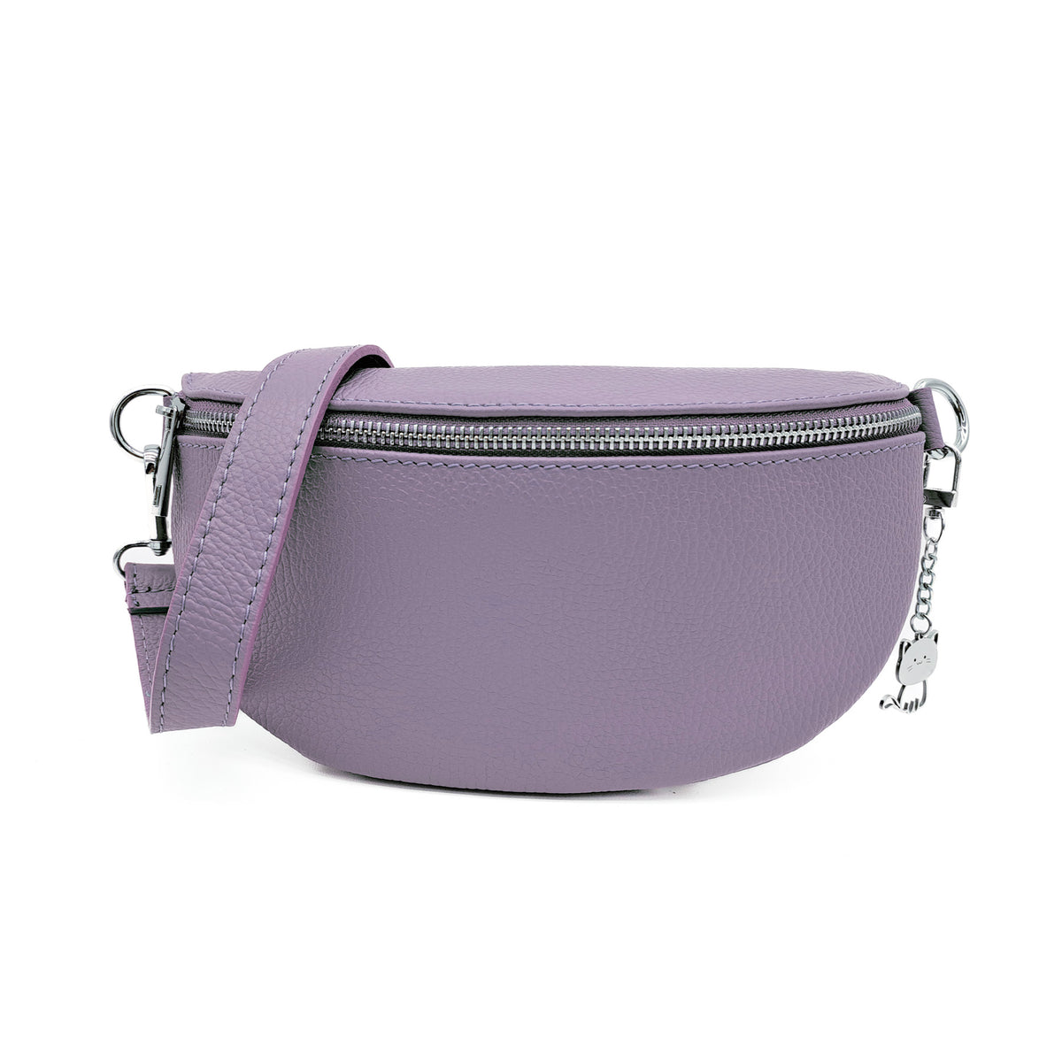 Italian Real Leather Bum Bag Style Crossbody Bag - LILAC image