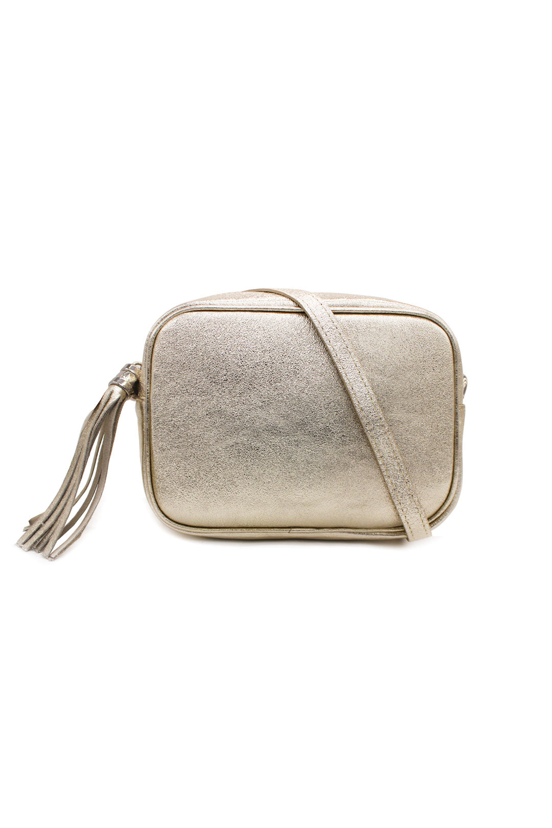 Tassel Charm Genuine Italian Leather Camera Handbag Crossbody Bag - Gold image