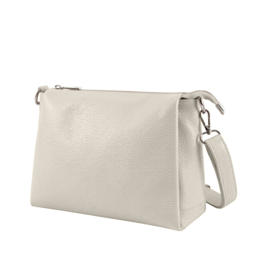 Genuine Leather Multi-Compartment Small Shoulder Handbag - BEIGE image