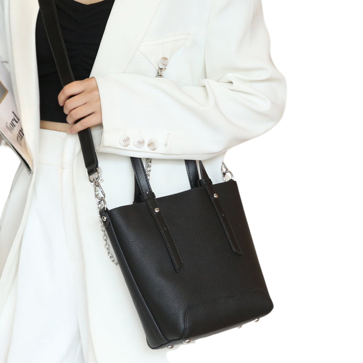 Compact Stylish Genuine Leather Crossbody Tote Bag image 5