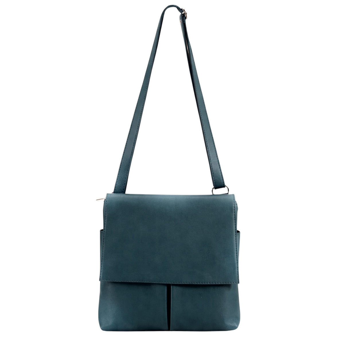 Genuine Leather Multi-Pocket Messenger Crossbody Bag - TEAL image