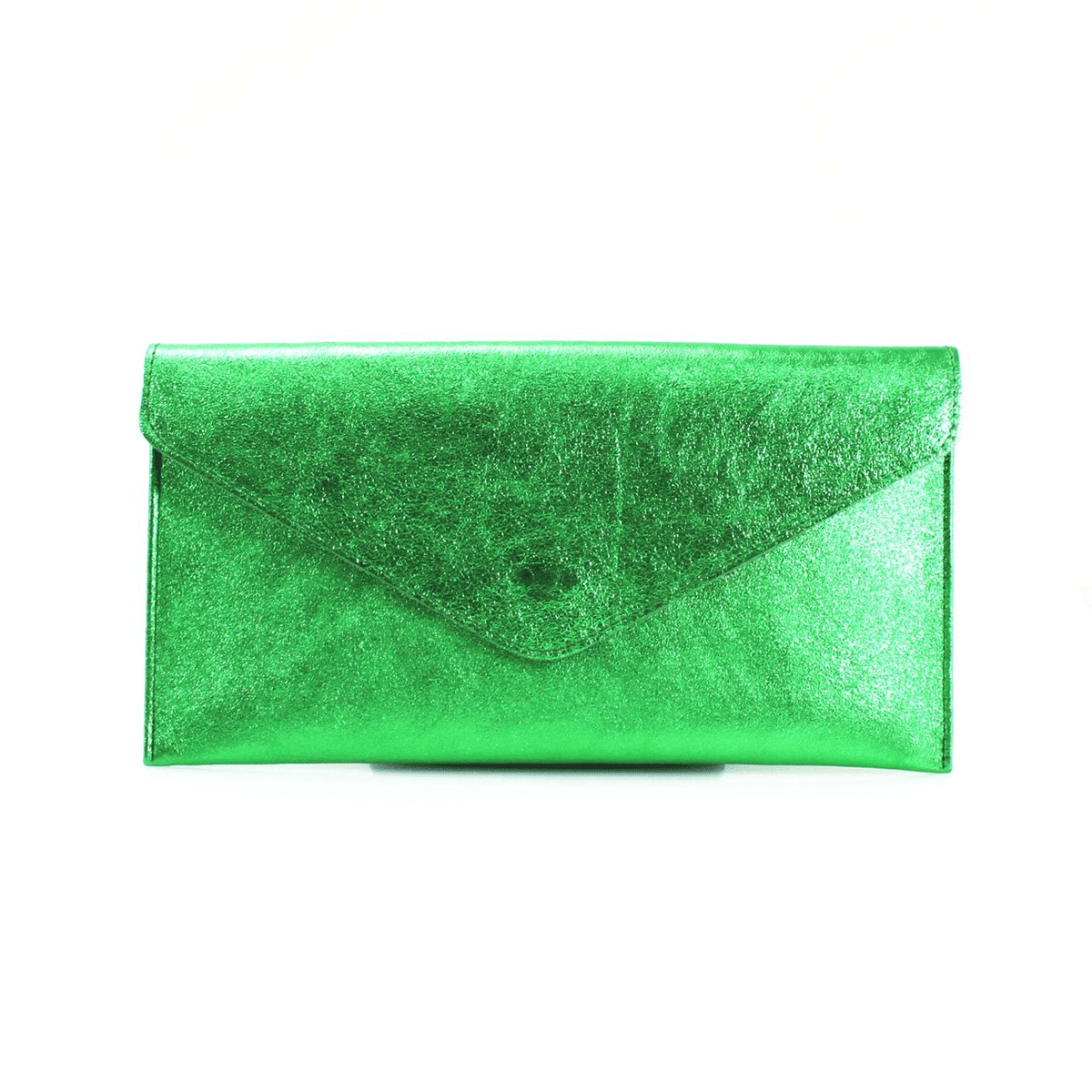 Shiny Envelope Real Leather Clutch with Long Chain Strap - Green Metallic image