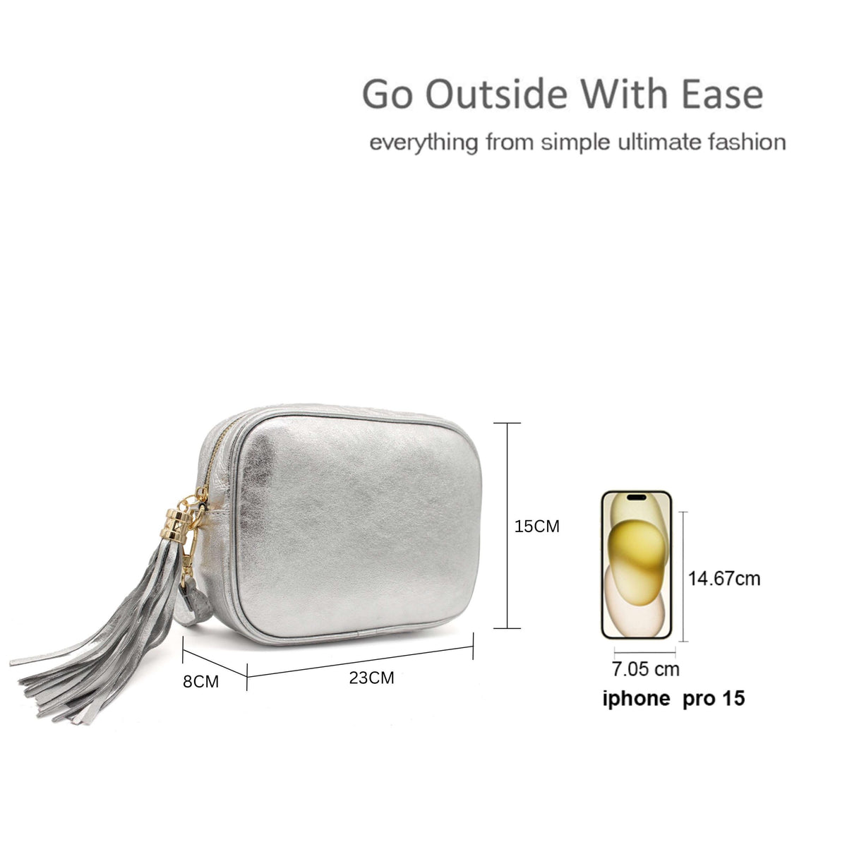 Italian Genuine Leather Crossbody Bag with Tassel Zipper image 1