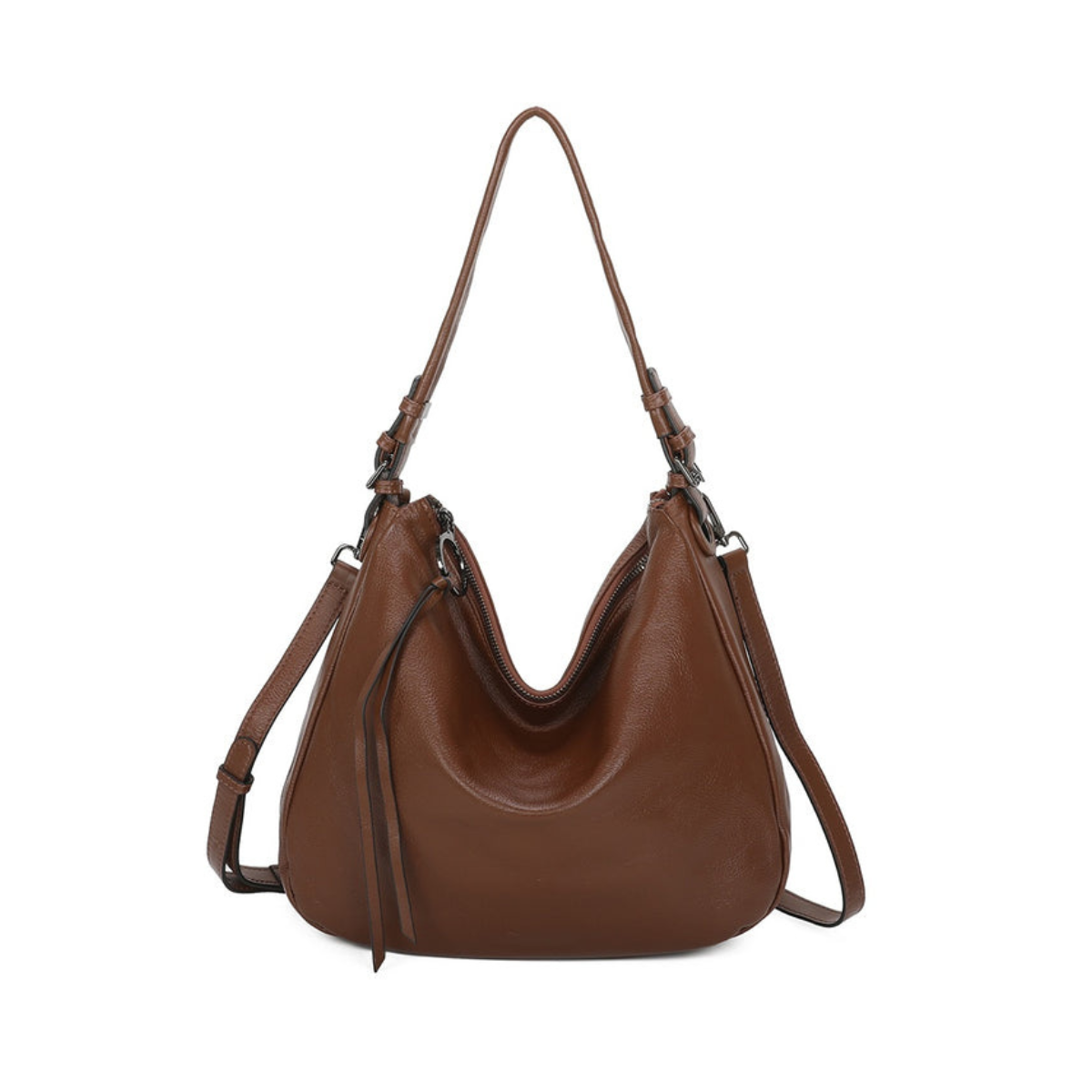 Soft Design Spacious Genuine Leather Shoulder Bag - BROWN image