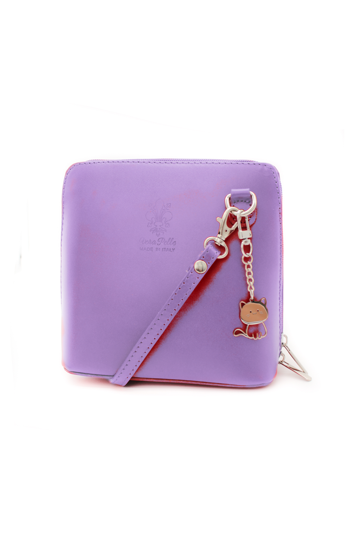 Small Italian Leather Handbag Crossbody Bag With Kitise Kitty Charm - Lilac image