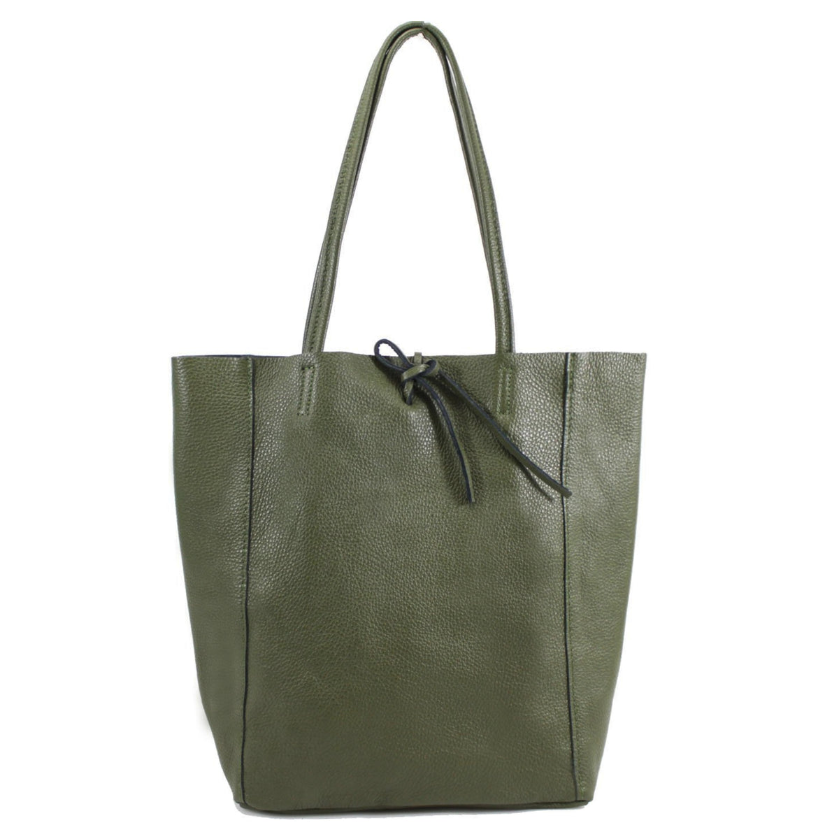 Soft Slouch Genuine Italian Leather Large Shopper Tie Closure Style Tote Handbag - Dark Green image