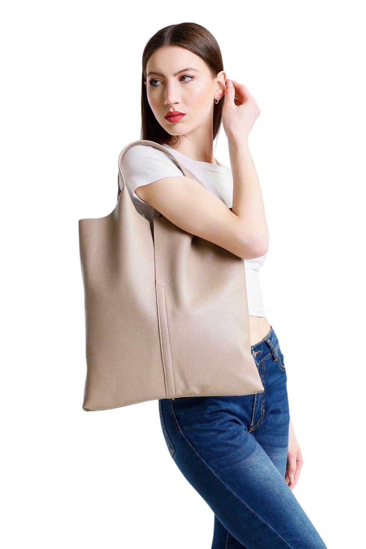 Italian Genuine Leather Minimalist Tote Shoulder Bag image 2