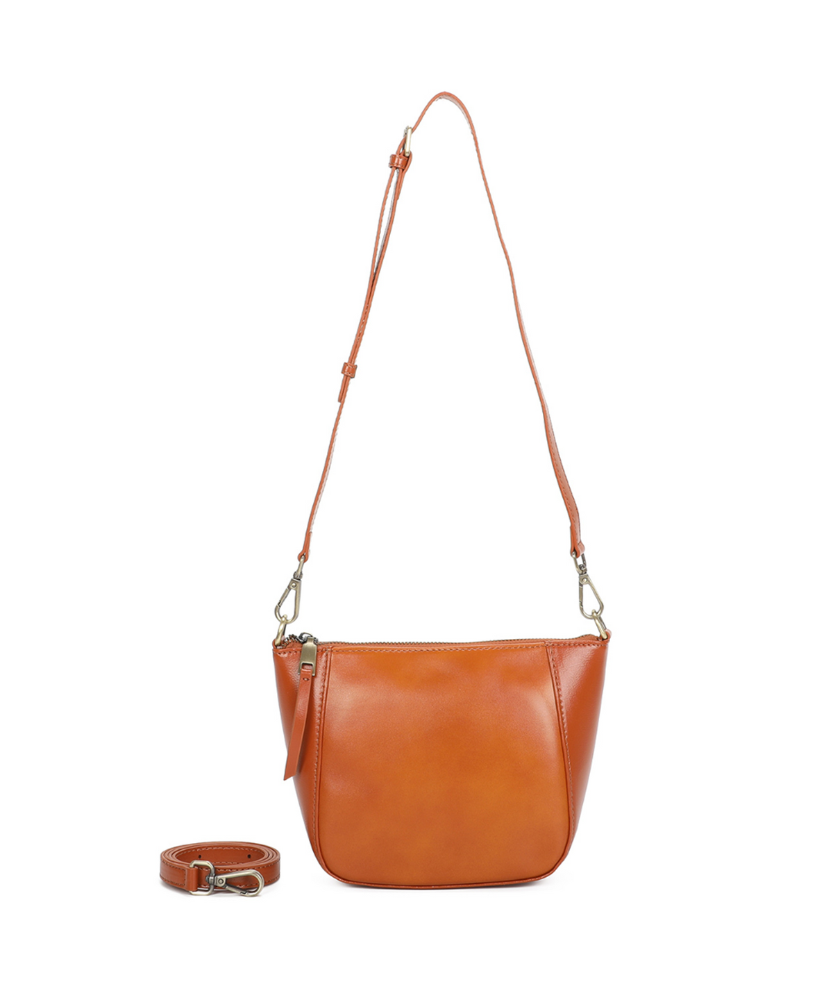 Adjustable Strap Sleek Genuine Leather Crossbody Bag - TAN image